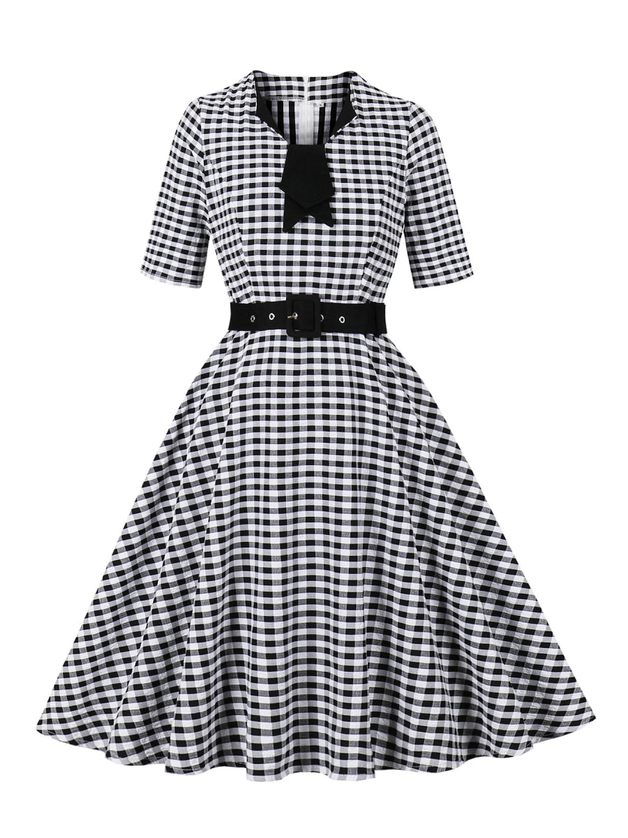 Robe Carreaux Noire Vintage 40s - Louise Vintage