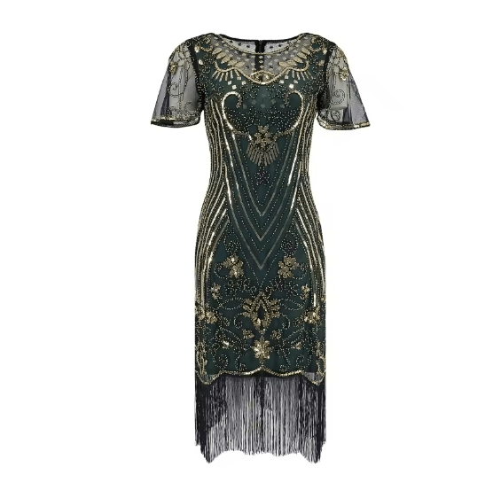 Robe Cocktail Année 20 Verte - Louise Vintage