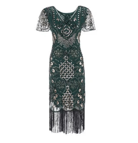 Robe Cocktail Année 20 Verte - Louise Vintage