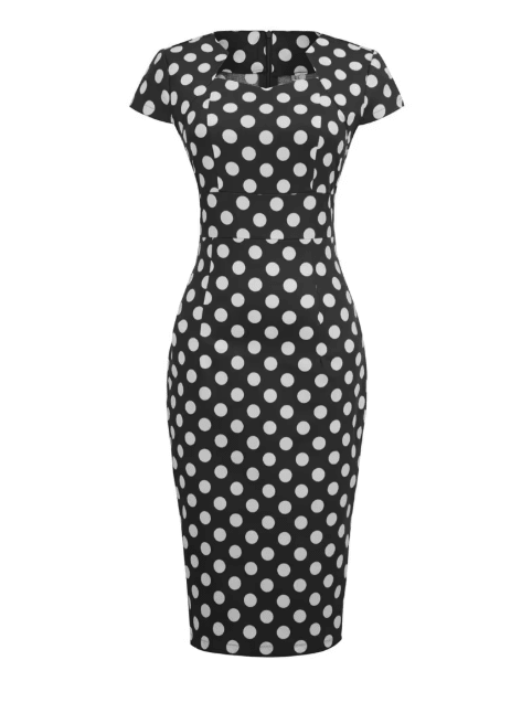 Robe Crayon Année 50 Noir Pois - Louise Vintage