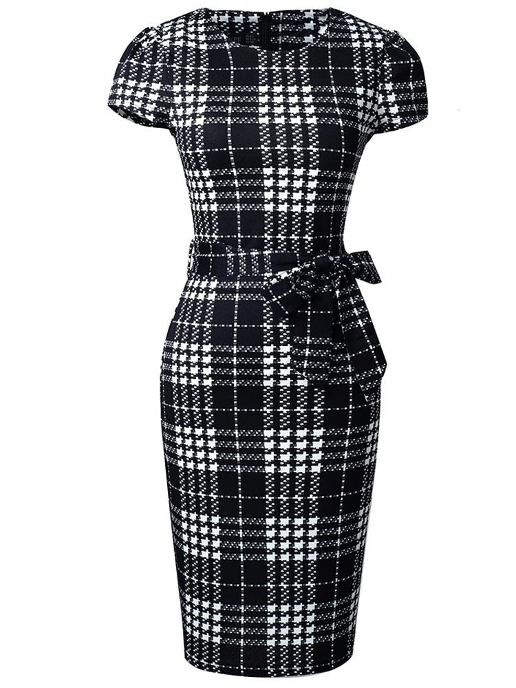 Robe Crayon Année 50 Noire Carreaux Louise Vintage