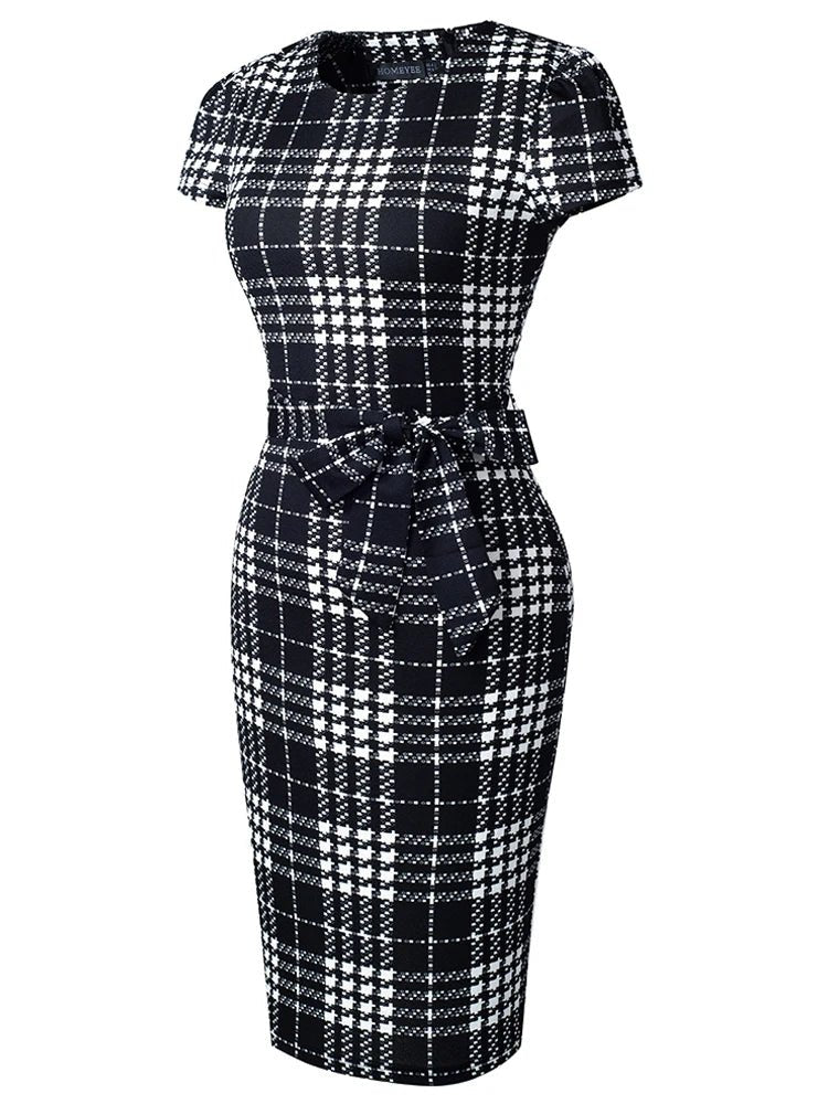 Robe Crayon Année 50 Noire Carreaux - Louise Vintage