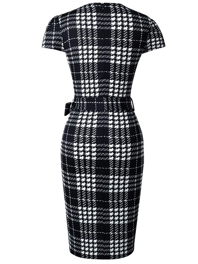 Robe Crayon Année 50 Noire Carreaux - Louise Vintage