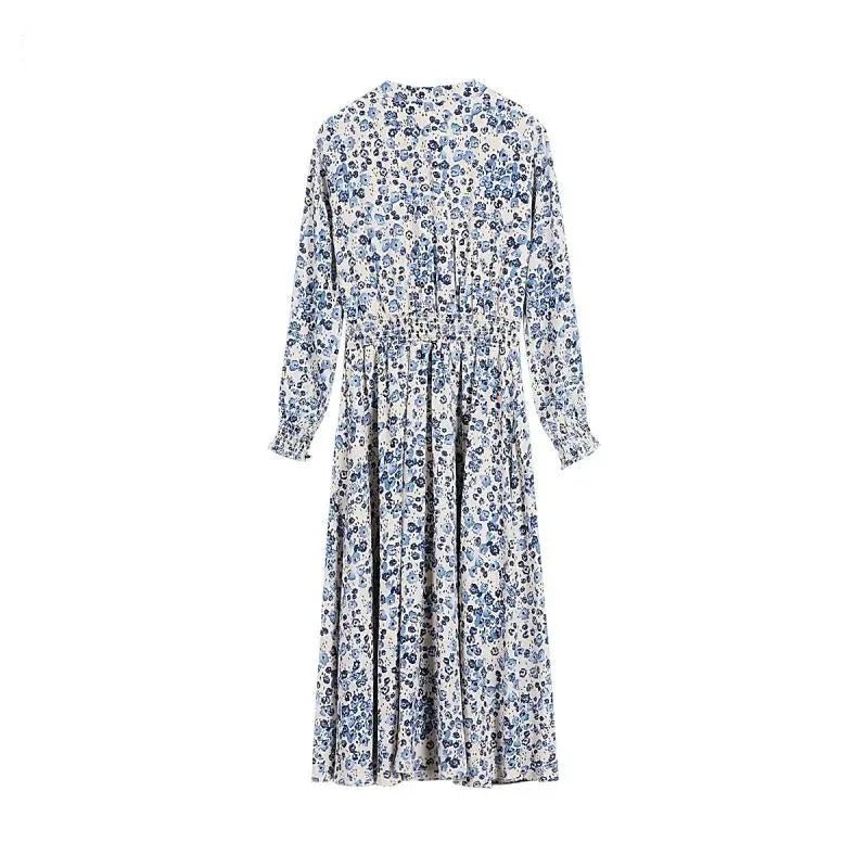 Robe Des Années 70 Bleue et Blanche - Louise Vintage