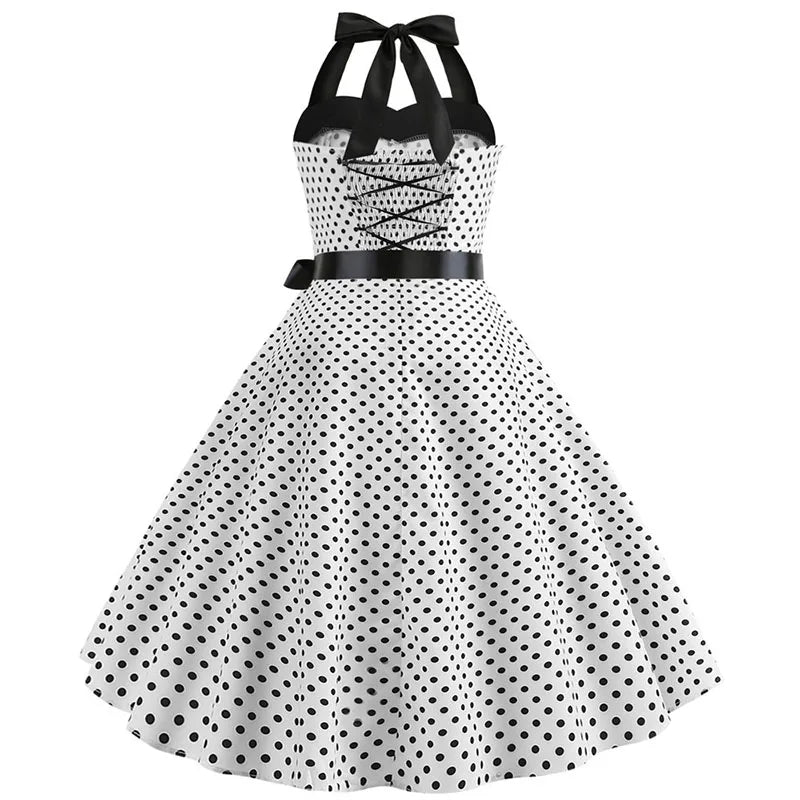 Robe Evasée Vintage Blanche Pois Noirs - Louise Vintage