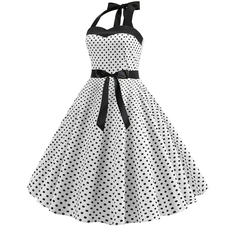 Robe Evasée Vintage Blanche Pois Noirs - Louise Vintage