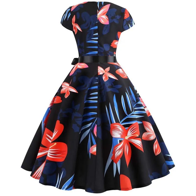 Robe Evasée Vintage Marine Fleurs Chic - Louise Vintage