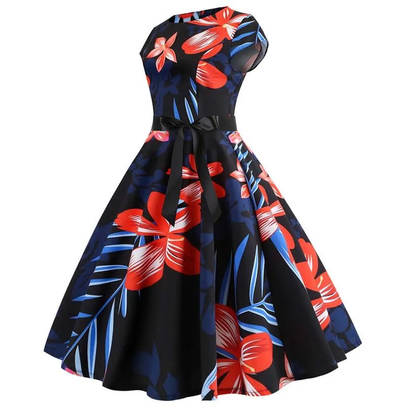 Robe Evasée Vintage Marine Fleurs Chic - Louise Vintage