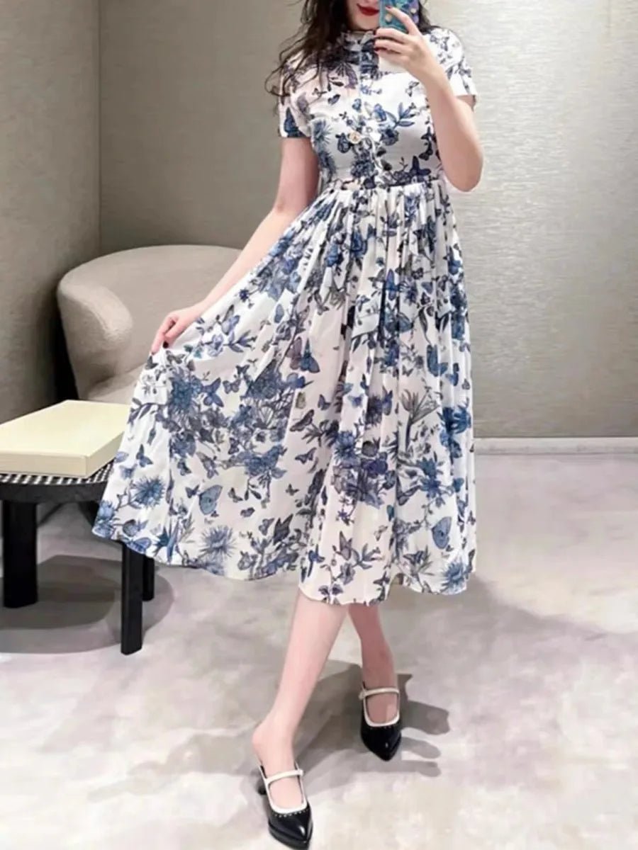 Robe Longue Fleurie Vintage Bleu - Louise Vintage
