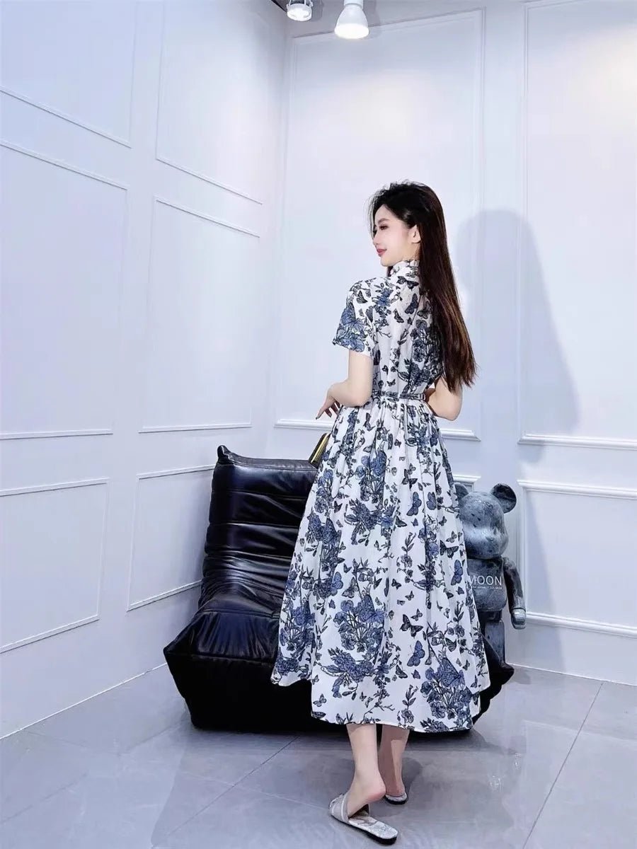 Robe Longue Fleurie Vintage Bleu - Louise Vintage