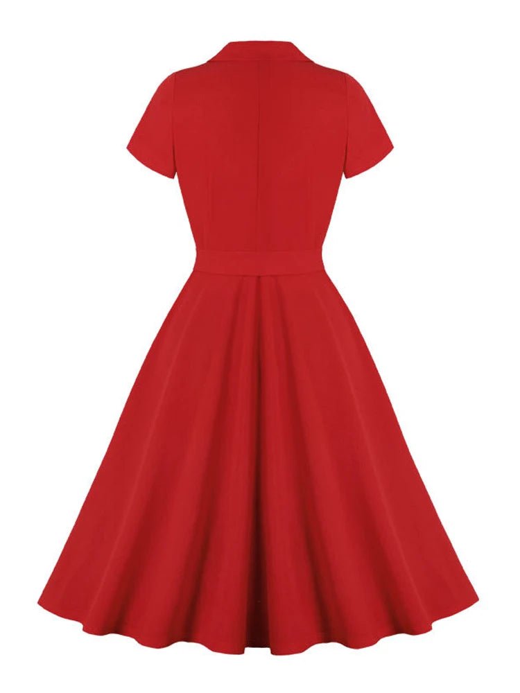 Robe Vintage Année 50 Rouge Unie - Louise Vintage