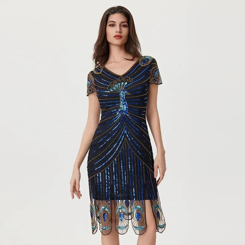 Robe Vintage Années 20 Grande Taille Art Déco Bleu Noir - Louise Vintage