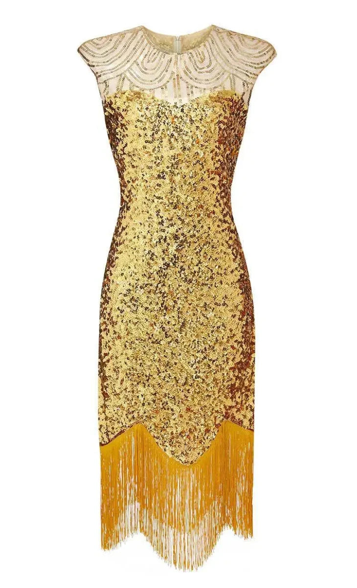 Robe Vintage Années 20 Or Perles - Louise Vintage