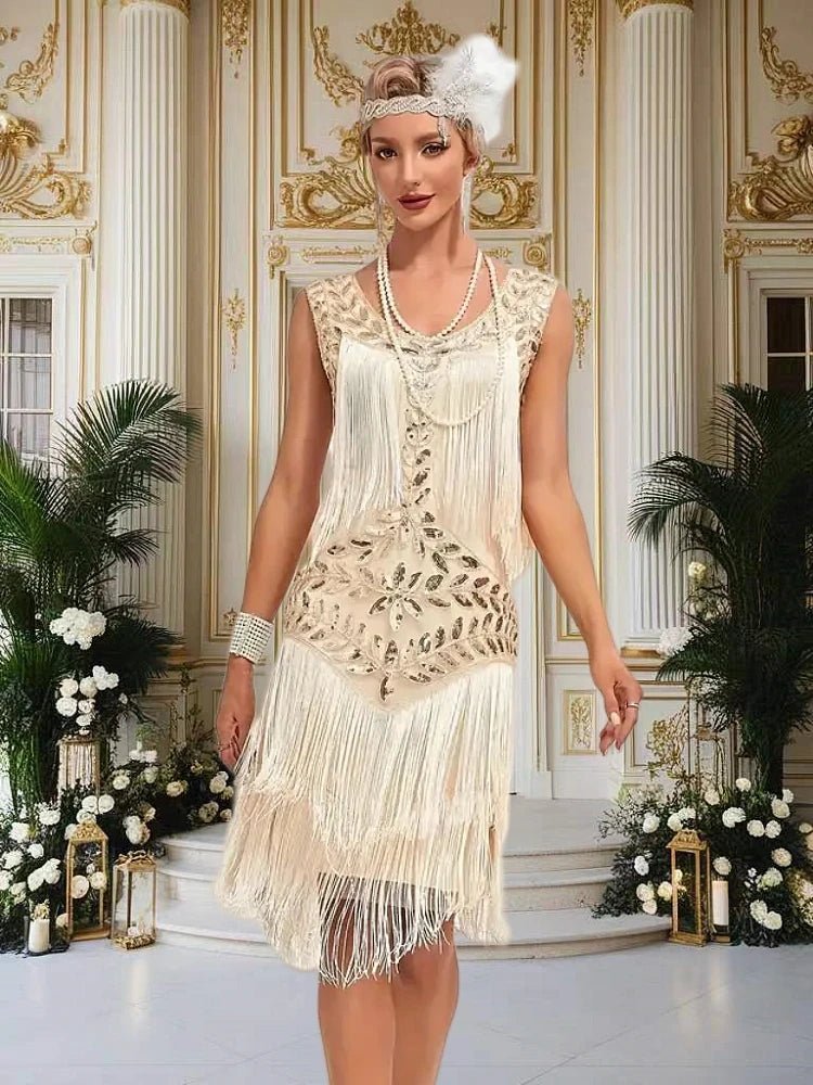 Robe Vintage Années 20 Rétro Beige - Louise Vintage