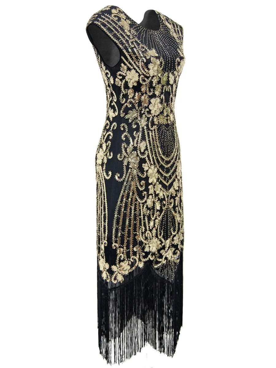 Robe Vintage Années 20 Rétro Noir Or - Louise Vintage