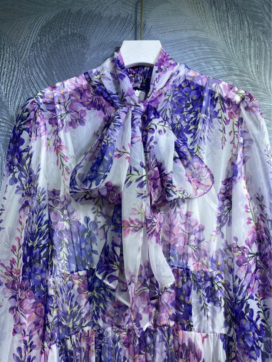 Robe Vintage Années 40 Longue Lavande - Louise Vintage