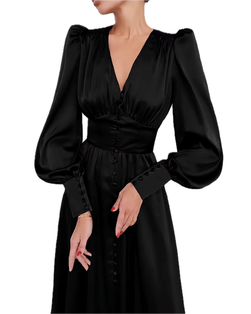 Robe Vintage Années 40 Satin Noir - Louise Vintage