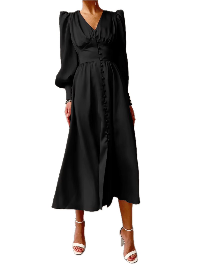 Robe Vintage Années 40 Satin Noir - Louise Vintage