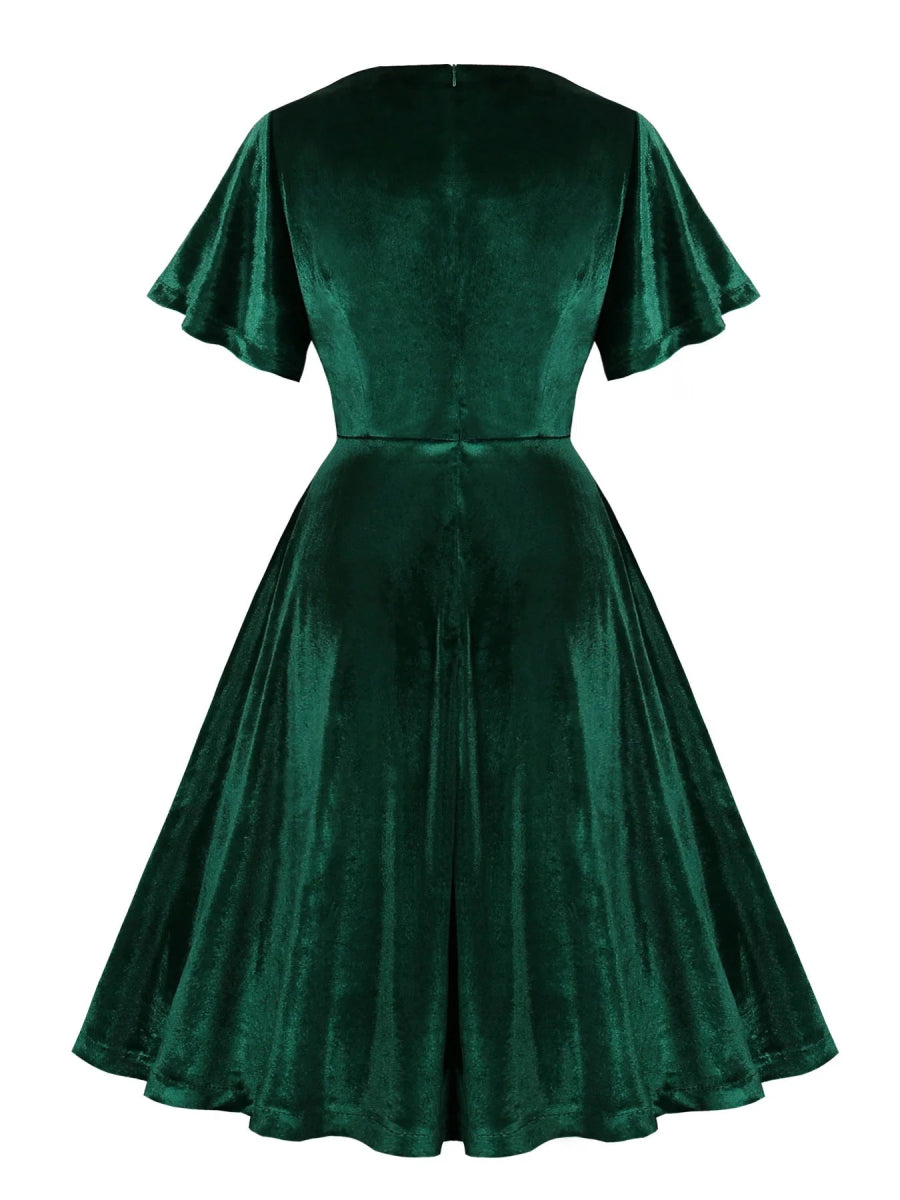 Robe Vintage Années 40 Velours Vert - Louise Vintage