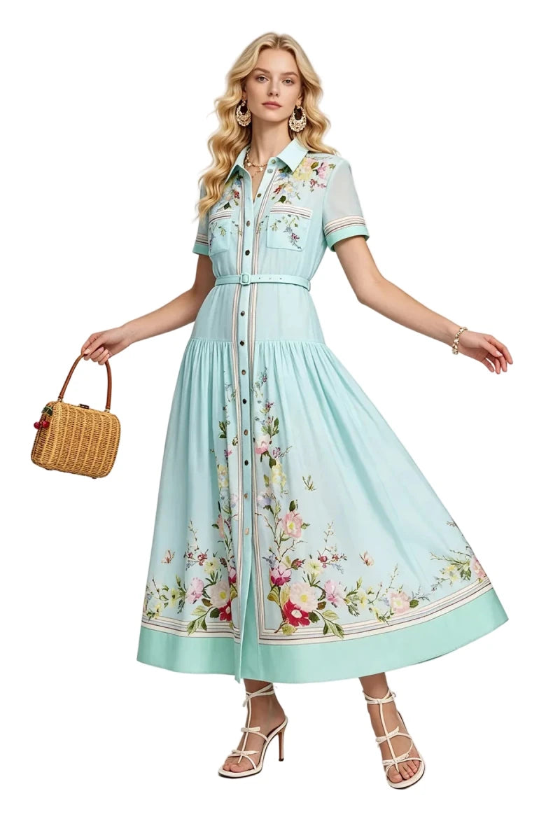 Robe Vintage Bleu Porcelaine - Louise Vintage