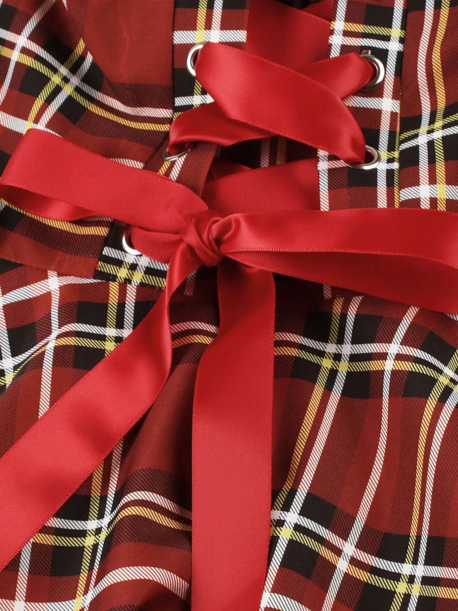 Robe Vintage Carreaux Lacets Rouge - Louise Vintage