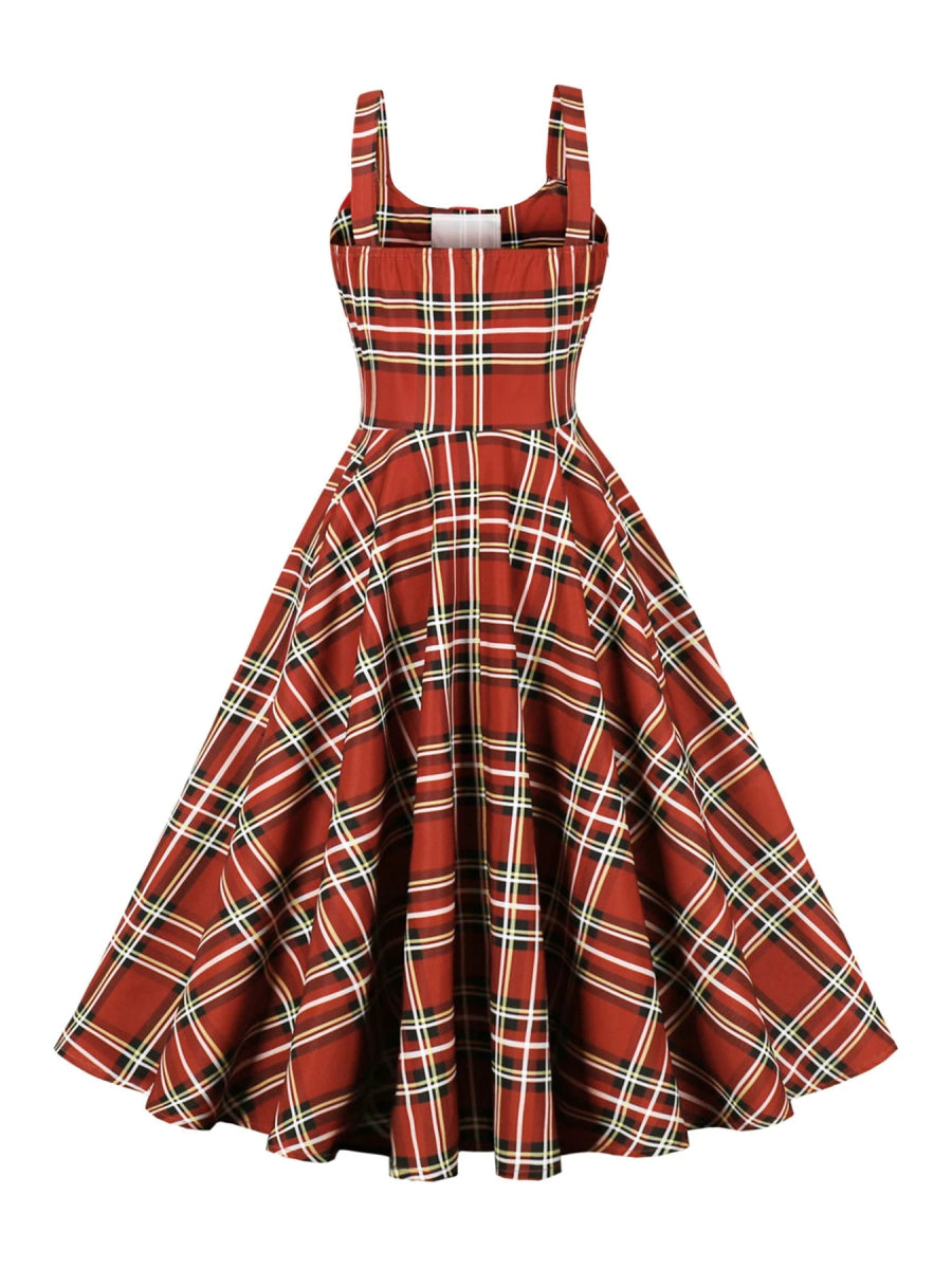 Robe Vintage Carreaux Lacets Rouge - Louise Vintage