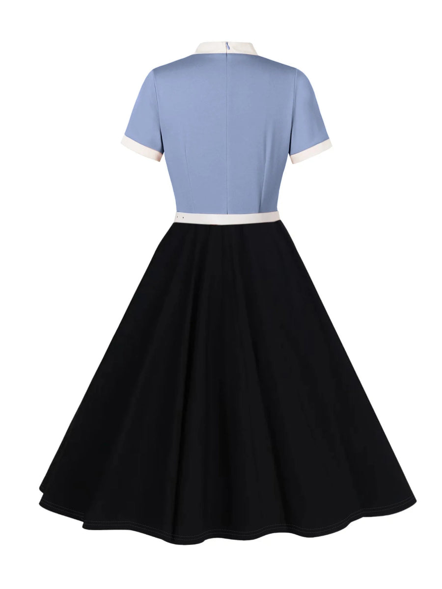 Robe Vintage Col Rond Bleue - Louise Vintage