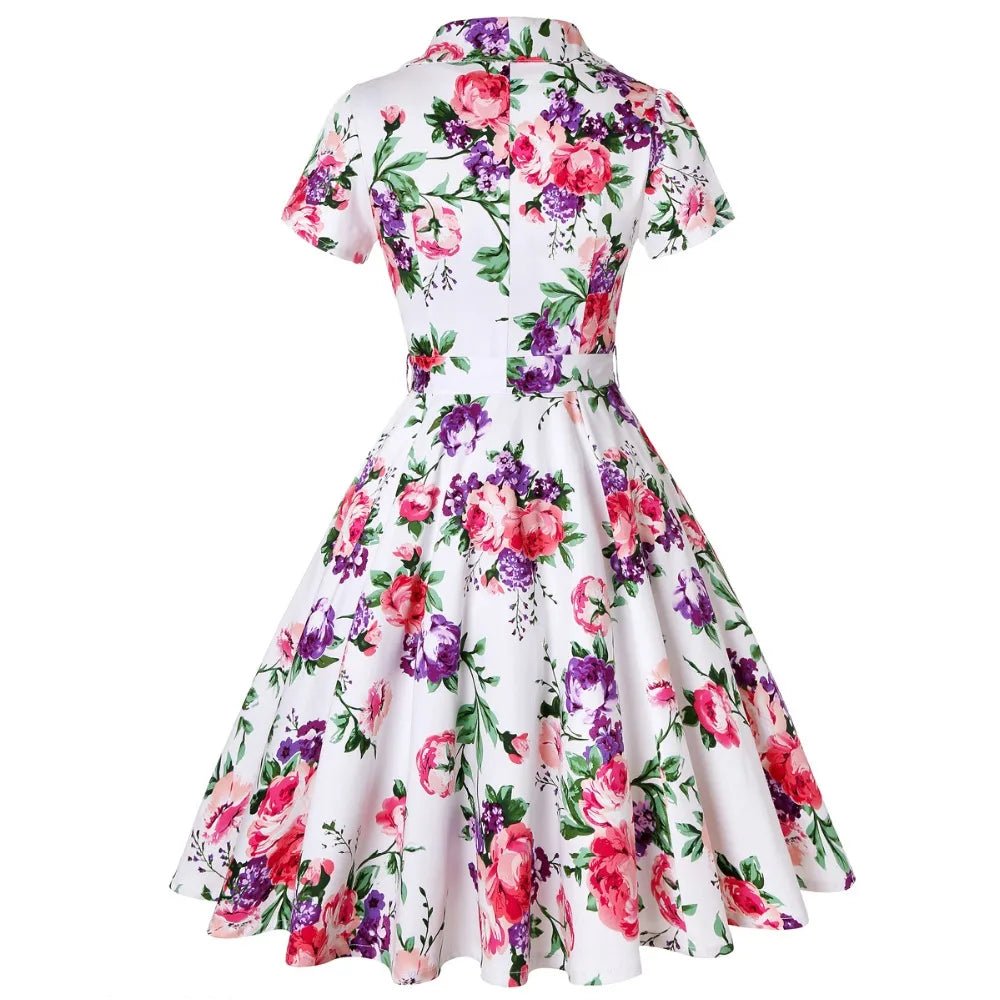 Robe Vintage Grande Taille Blanche Fleurs - Louise Vintage