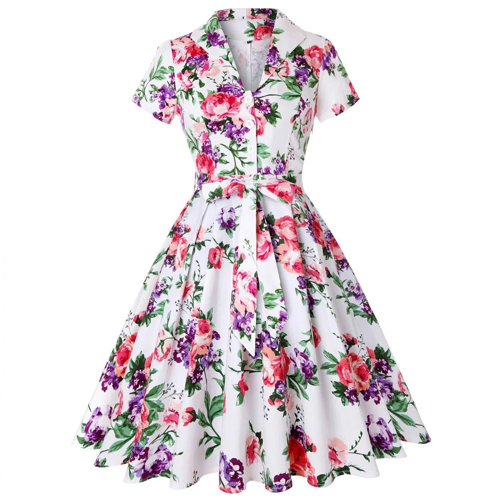 Robe Vintage Grande Taille Blanche Fleurs - Louise Vintage
