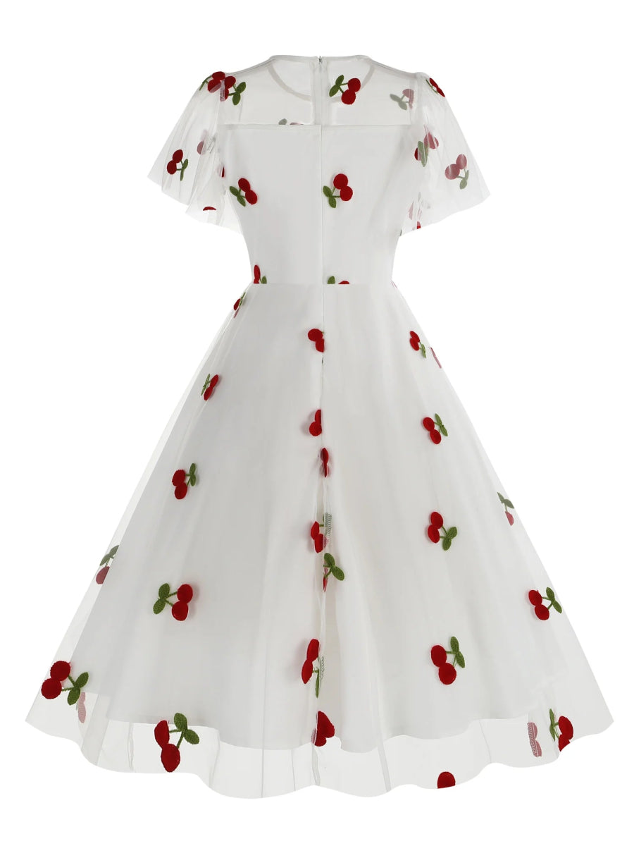 Robe Vintage Grande Taille Cerises Blanc - Louise Vintage