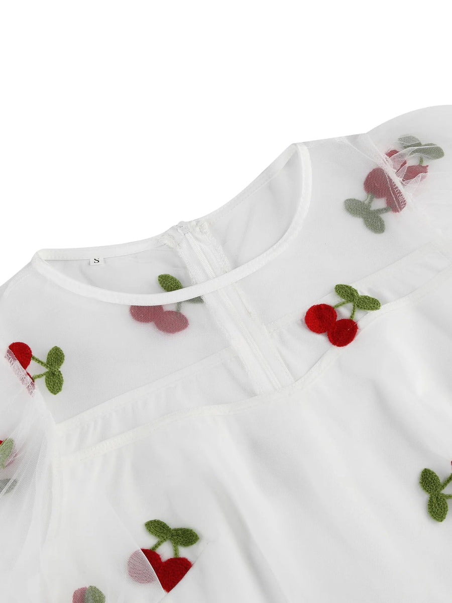 Robe Vintage Grande Taille Cerises Blanc - Louise Vintage