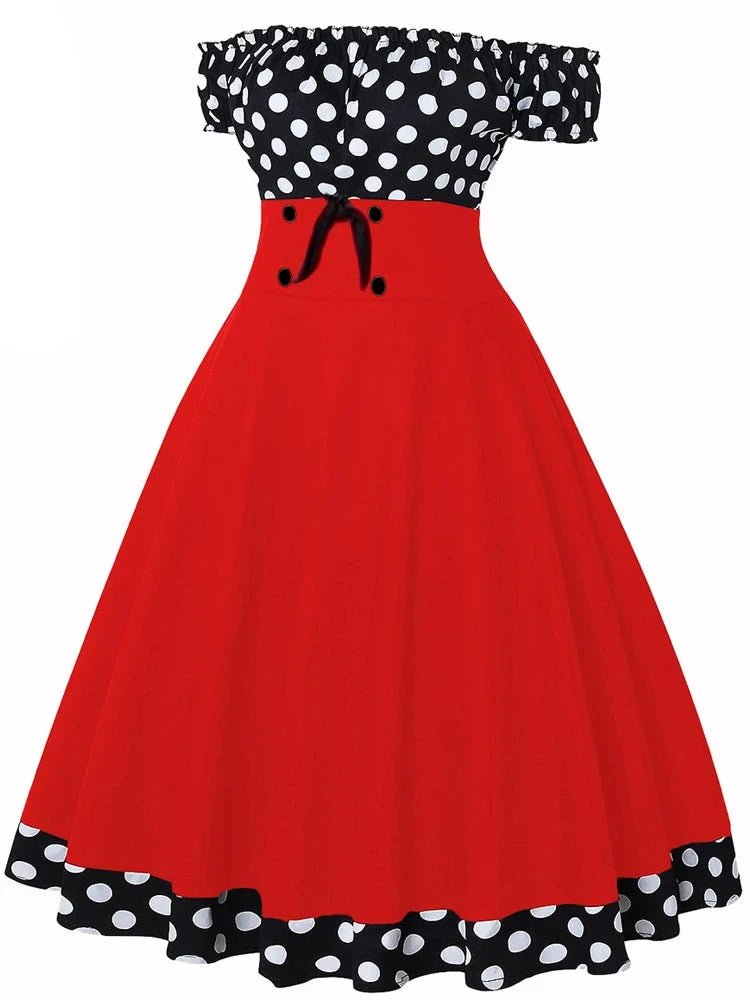 Robe Vintage Grande Taille Noir Rouge Pois - Louise Vintage