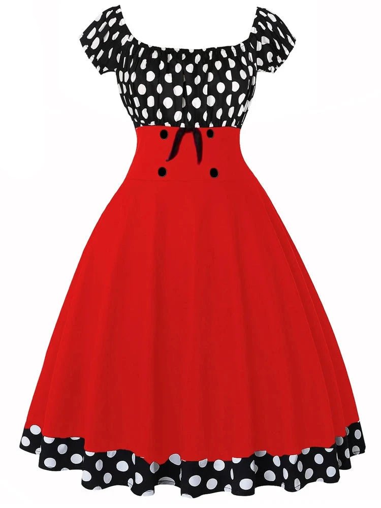 Robe Vintage Grande Taille Noir Rouge Pois - Louise Vintage
