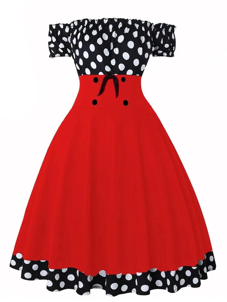 Robe Vintage Grande Taille Noir Rouge Pois - Louise Vintage