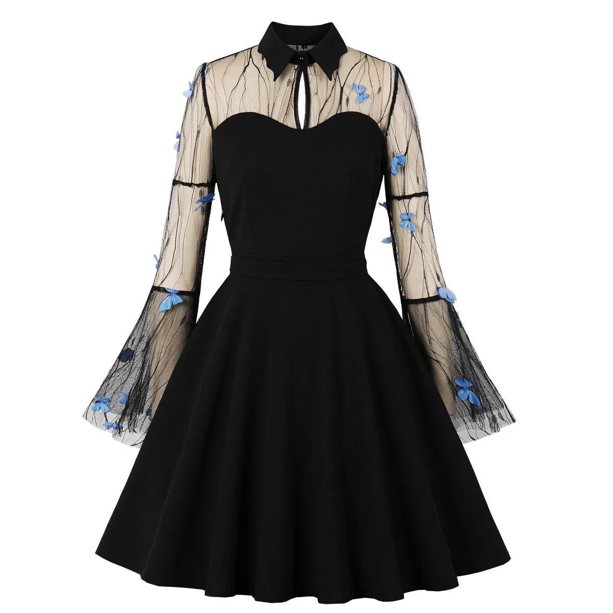 Robe Vintage Grande Taille Noire Fleurs Brodées - Louise Vintage
