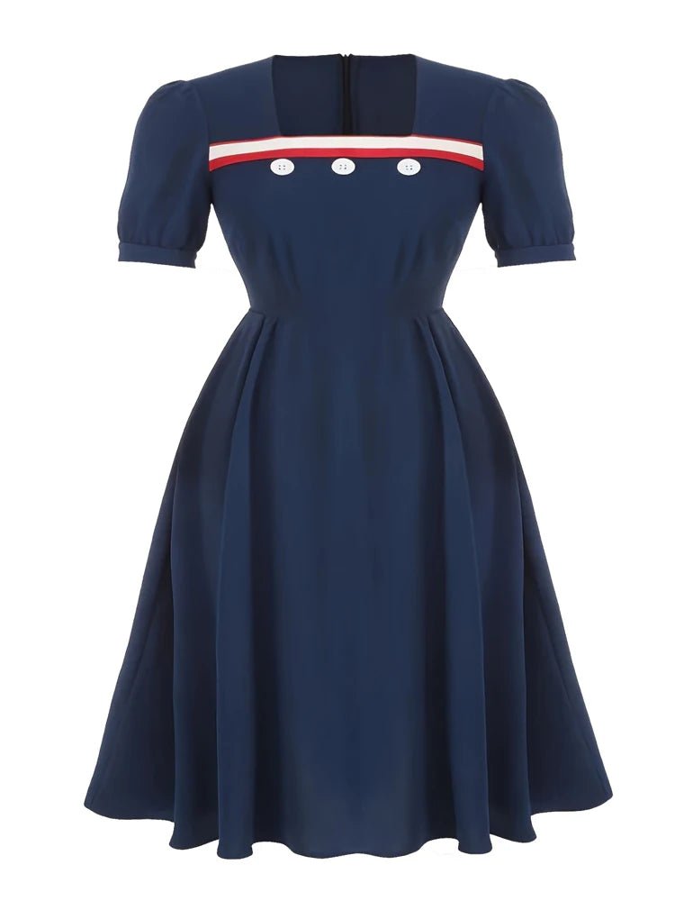 Robe Vintage Grande Taille Rayée Bleu - Louise Vintage