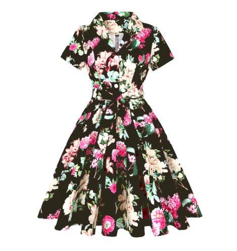 Robe Vintage Grande Taille Rockabilly Fleurs - Louise Vintage