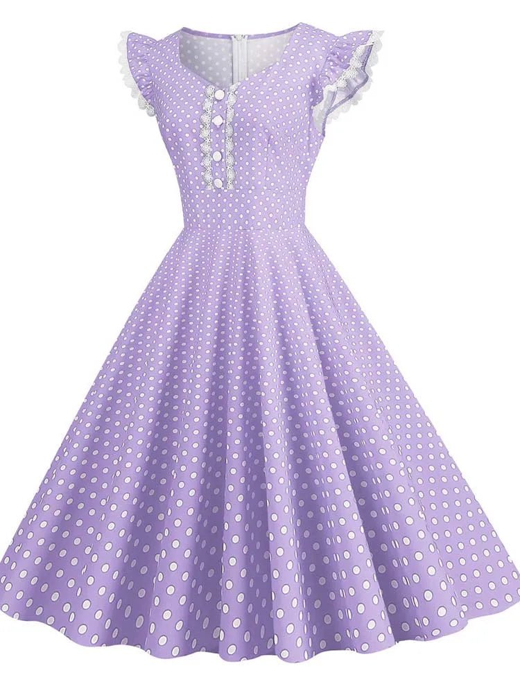 Robe Vintage Manches Courtes Lavande - Louise Vintage