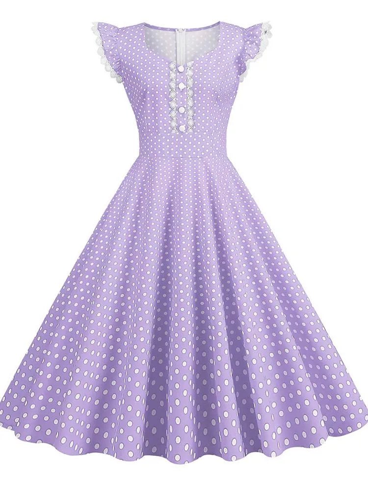 Robe Vintage Manches Courtes Lavande - Louise Vintage