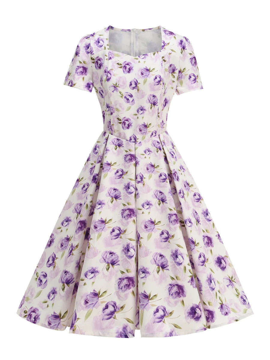 Robe Vintage Pin Up Blanche Fleurs - Louise Vintage