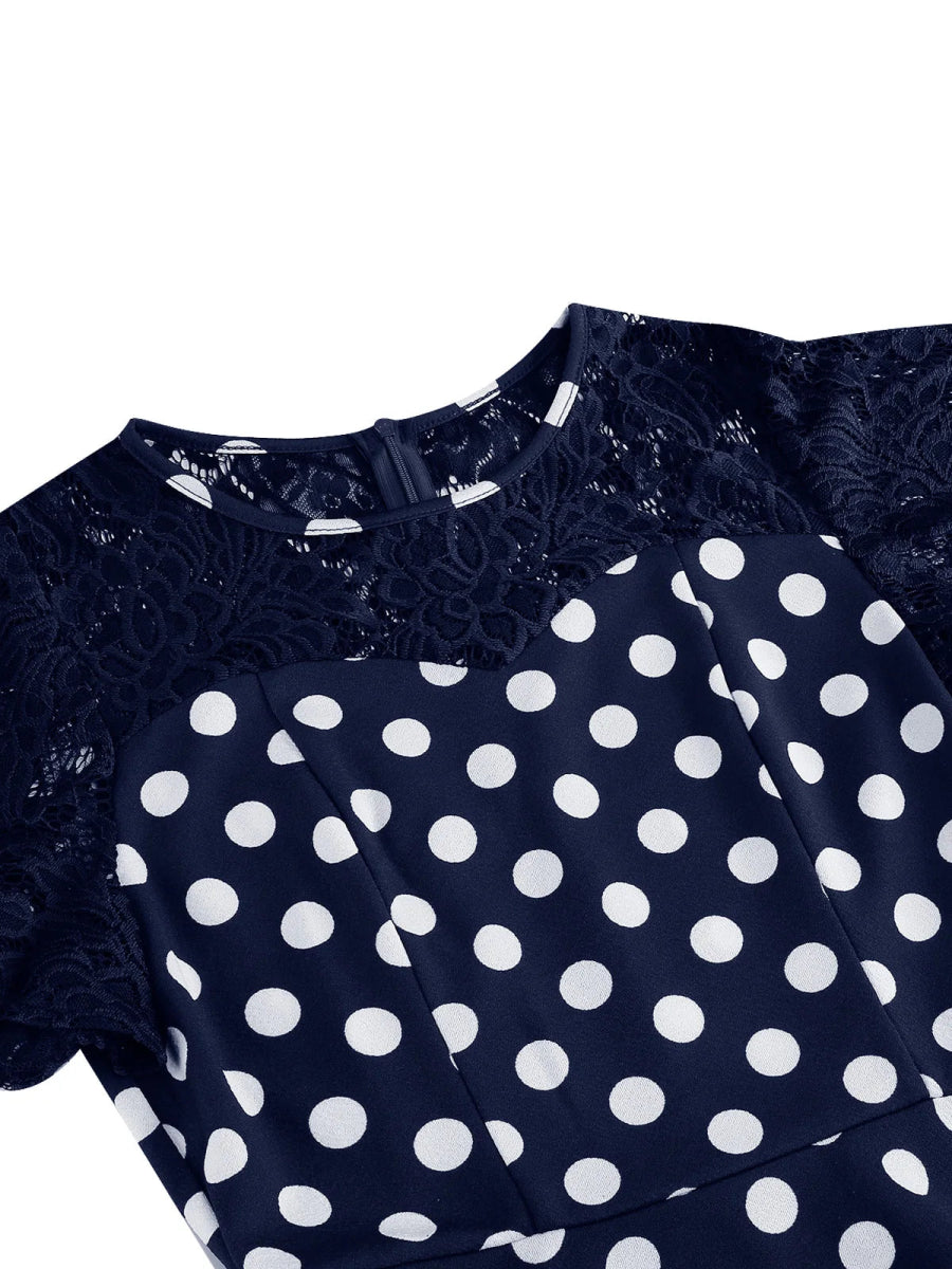 Robe Vintage Pois Marine - Louise Vintage