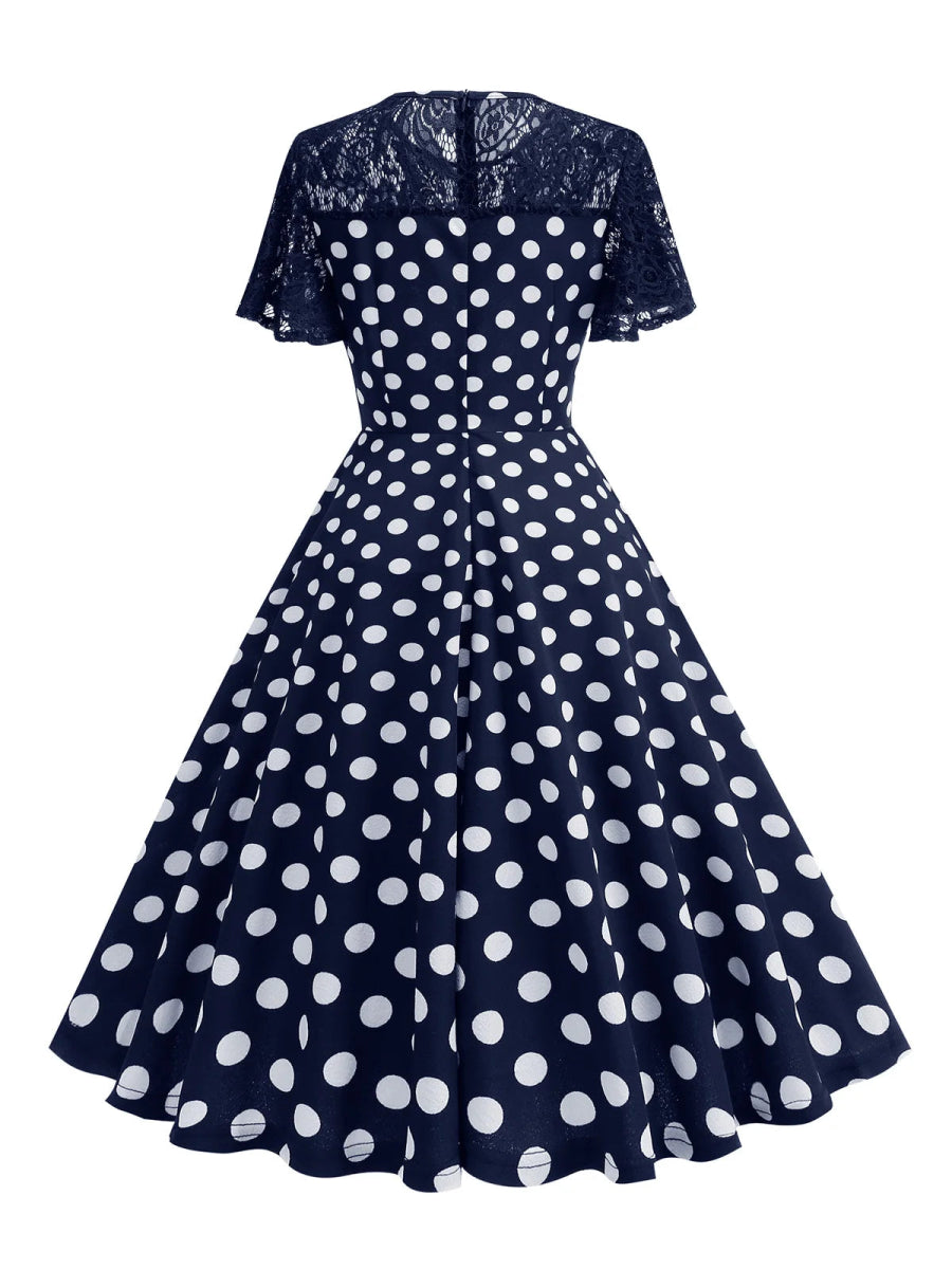 Robe Vintage Pois Marine - Louise Vintage