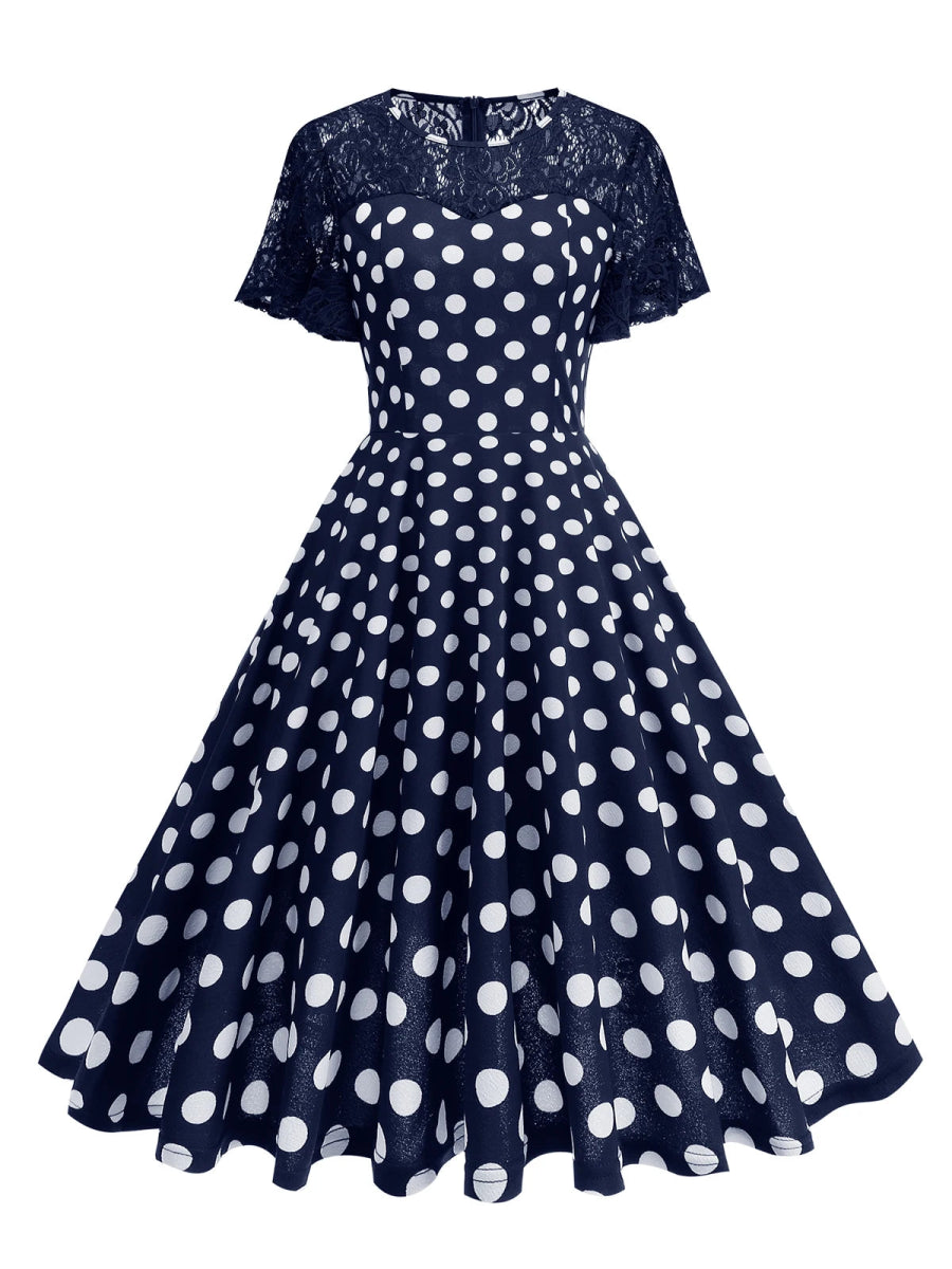 Robe Vintage Pois Marine - Louise Vintage