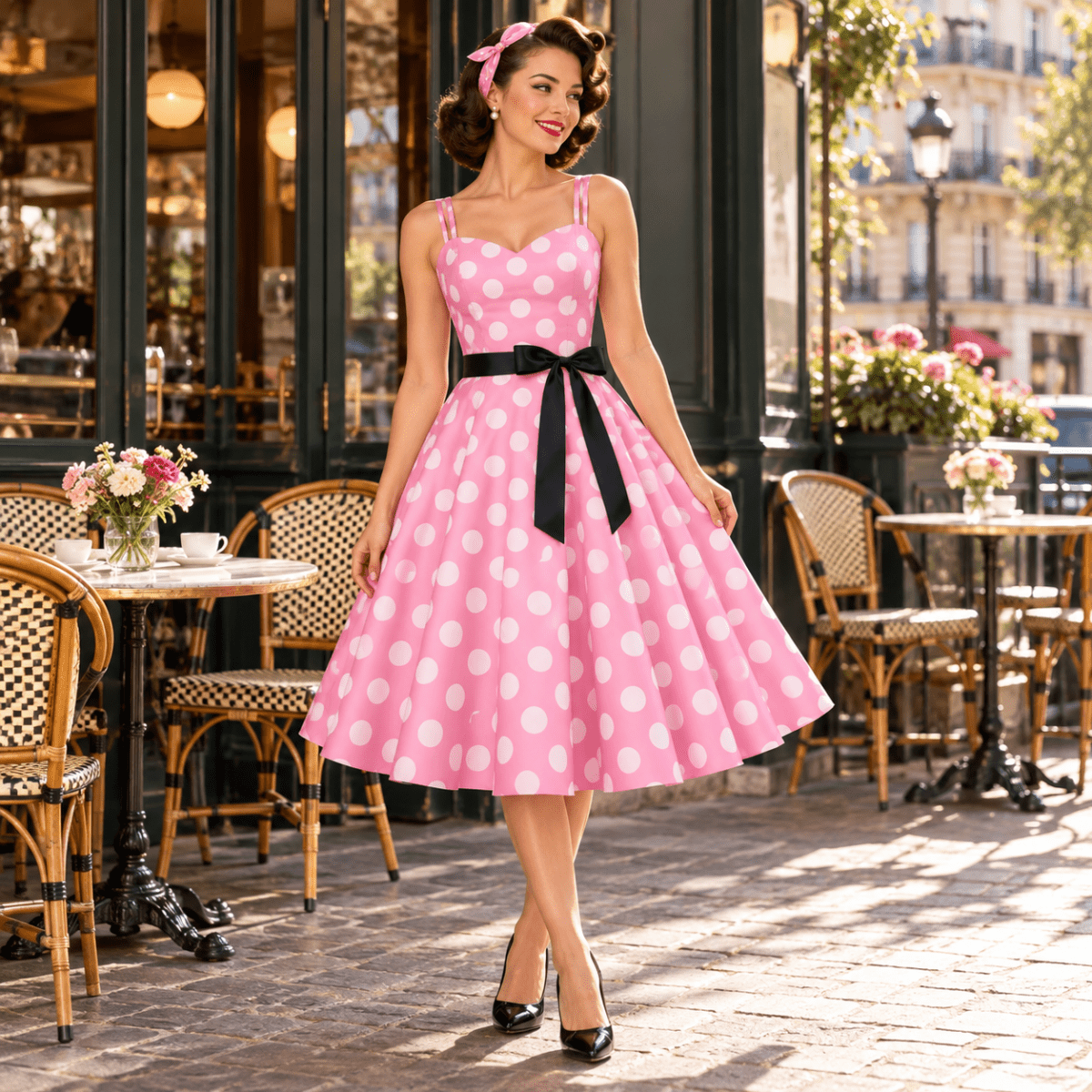 Robe Vintage Rockabilly Rose Pois - Louise Vintage