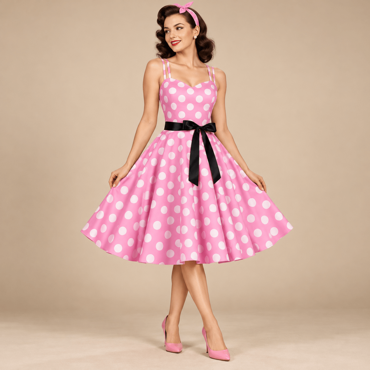 Robe Vintage Rockabilly Rose Pois - Louise Vintage