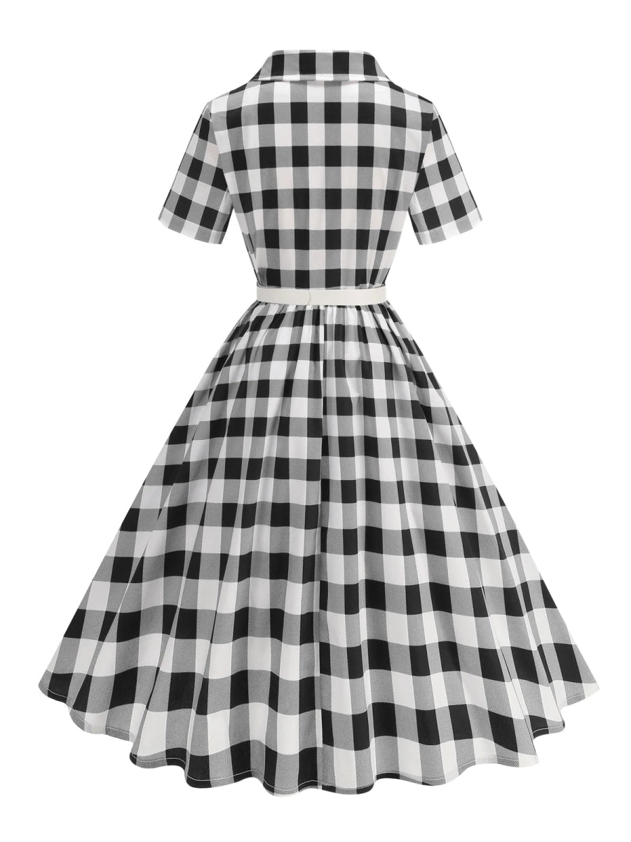 Robe Vintage Romantique Noir Carreaux - Louise Vintage