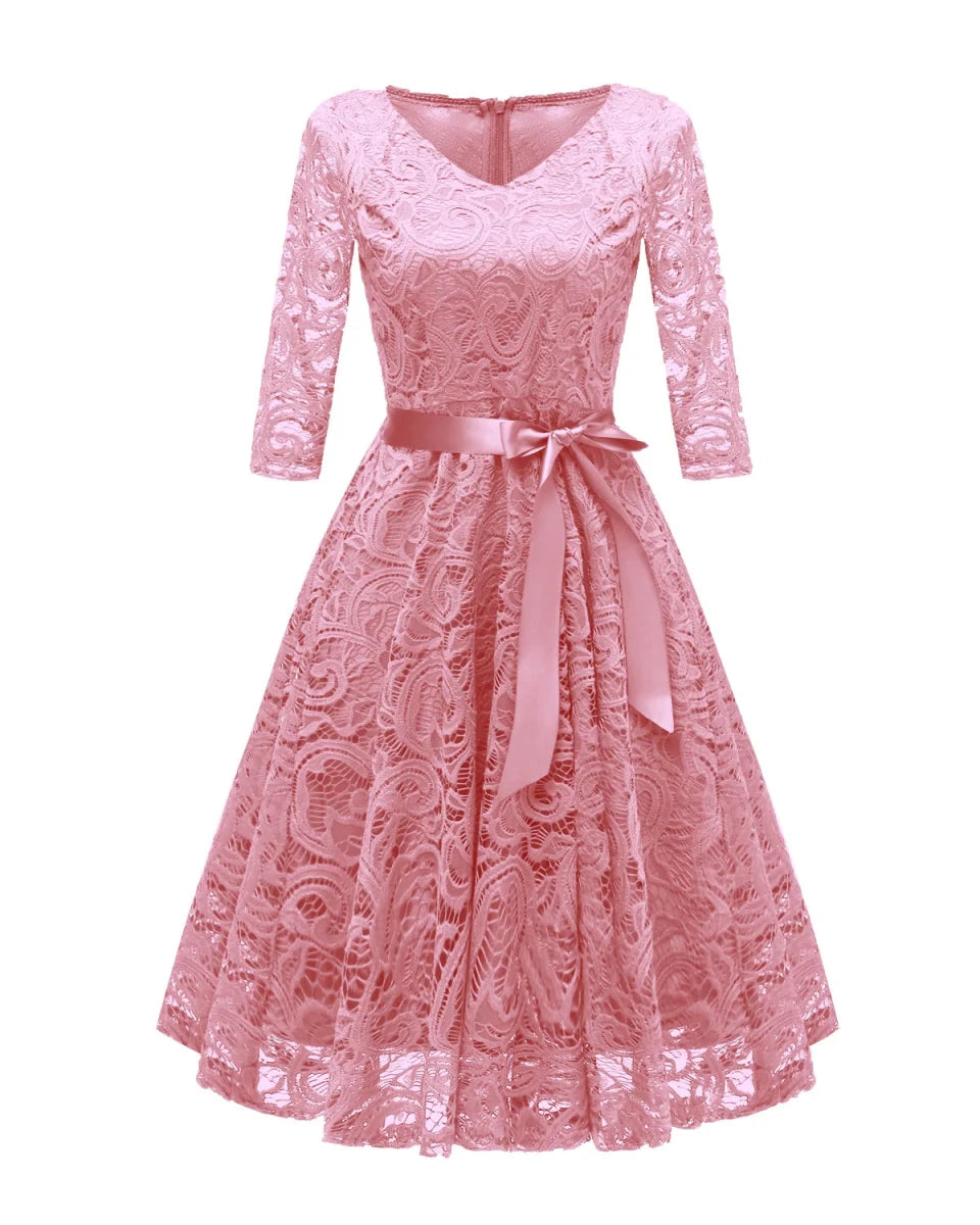 Robe vintage soirée manches longues rose - Louise Vintage