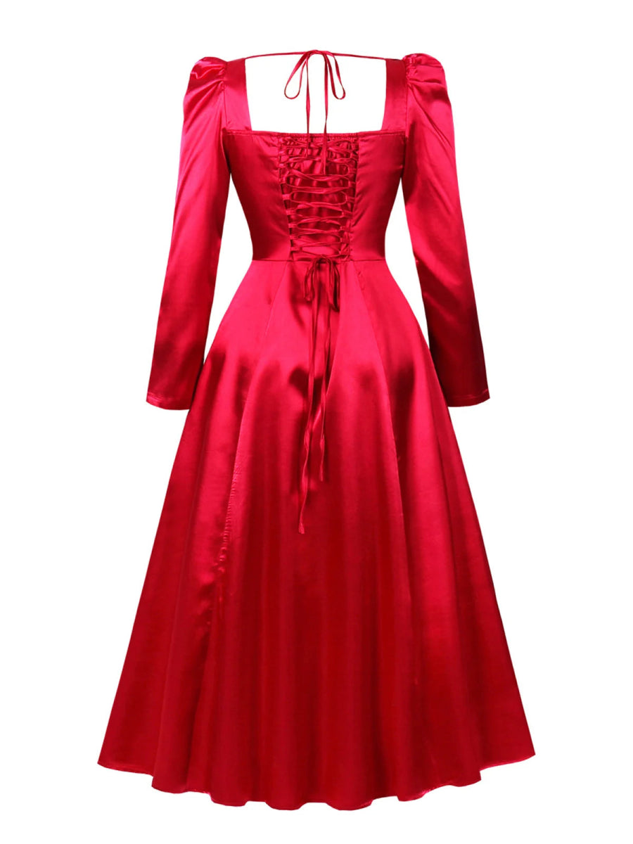 Robe vintage soirée manches longues rouge - Louise Vintage