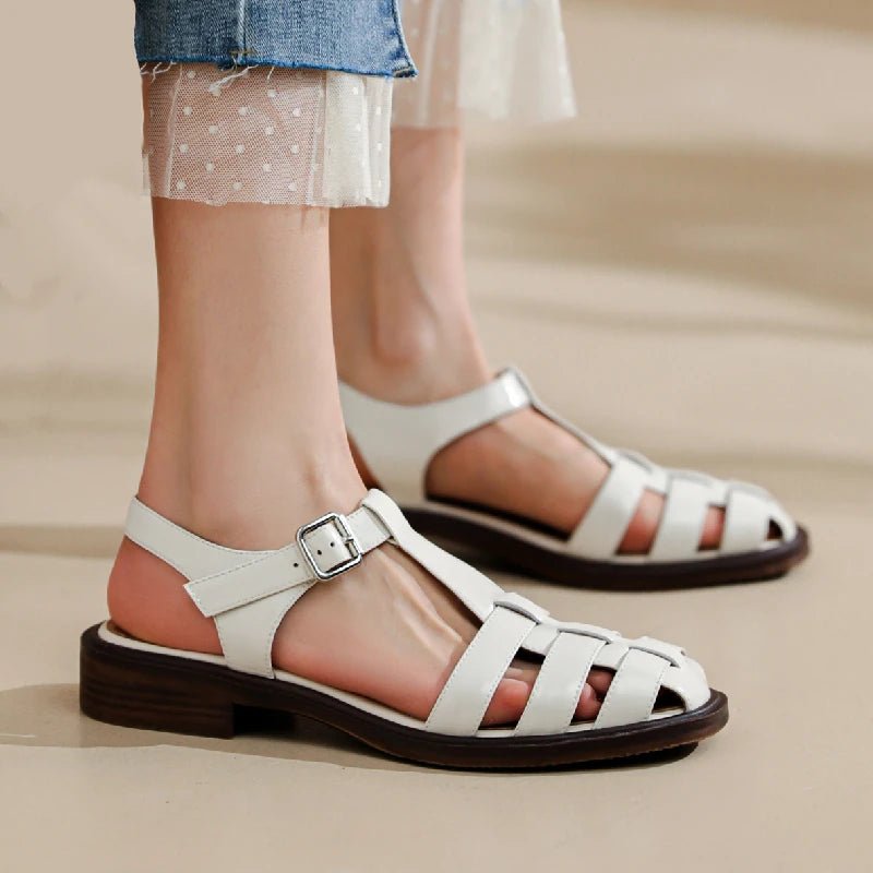 Sandales Cuir Femme Vintage Beige - Louise Vintage