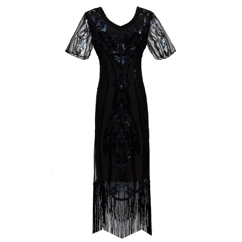 Women 1920s Crystal Fringe Flapper Dress Art Deco Beaded Gown Gatsby Era Soirées Vintage Stage Costume Halloween Speakeasy - Louise Vintage